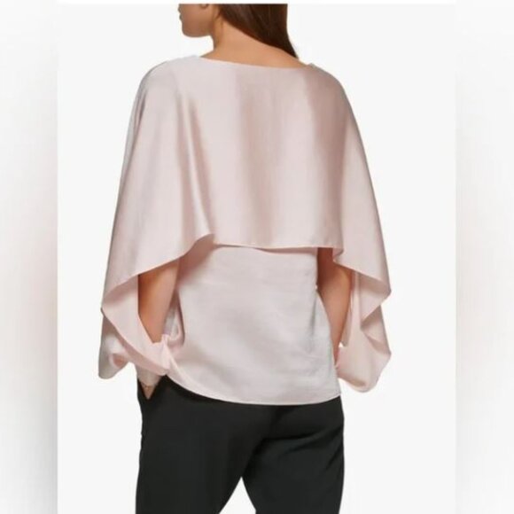 NWT DKNY Pink Caped Sleeve Satin Blouse PM - Picture 3 of 12